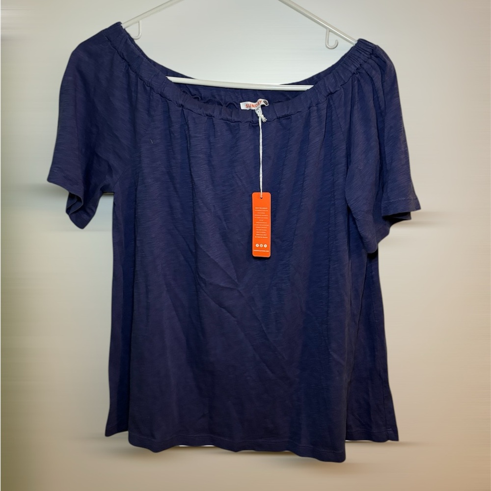 Sundry Navy Blue Off-Shoulder Top